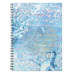 Mystische Ozeanträume Seepferd Quallen aquamarin b Notizblock