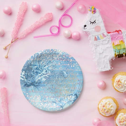 Mystische Ozeanträume Seepferd Quallen aquamarin b Pappteller (Party)