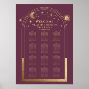 Mystische Pflaume Gold Sun Moon Stars Hochzeit Poster