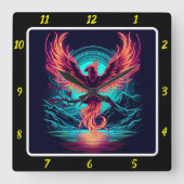 Mystische Phoenix über Starlit Quadratische Wanduhr (Vorderseite)