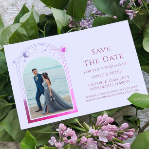 Mystische Pink Blaue Himmlische Hochzeitsfoto Save The Date