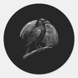 Mystische Raben Mond Dunkle Folklore Hexerei Wikin Runder Aufkleber