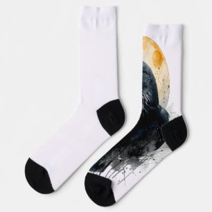 Mystische Raben-Wasserfarbenkunst Gothischer Mon Socken