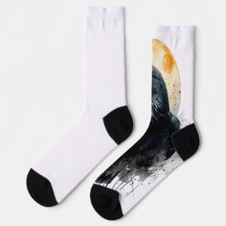 Mystische Raben-Wasserfarbenkunst | Gothischer Mon Socken