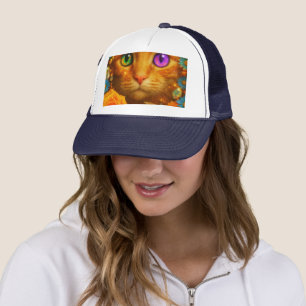 Mystische Regenbogen-Augen-Katze Blumiger Traum Truckerkappe
