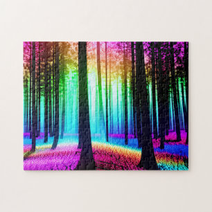 Mystische Regenbogenverzauberung unter den Silhoue Puzzle