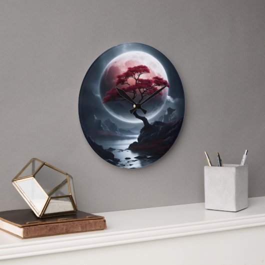 Mystische Rosa-Schrift im japanischen Stil Große Wanduhr (Büro)