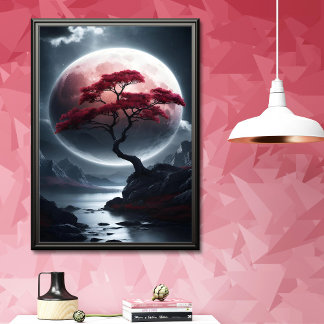 Mystische Rosa-Schrift im japanischen Stil Poster