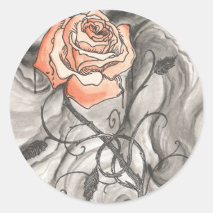 Mystische Rose in der Dunkelheit Runder Aufkleber