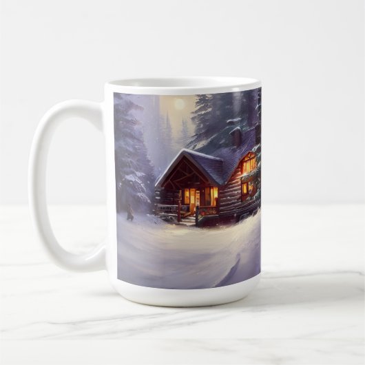 Mystische Rundholzhütte inmitten der Evergreens Kaffeetasse (Links)
