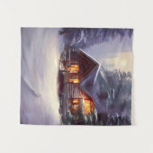 Mystische Rundholzhütte inmitten der Evergreens Wandteppich (Vorderseite (Horizontal))