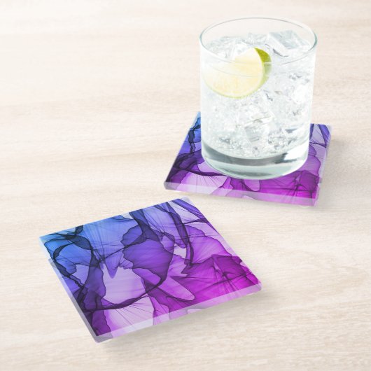 Mystische Schicht von Pflaumen Glasuntersetzer (Schrägansicht)