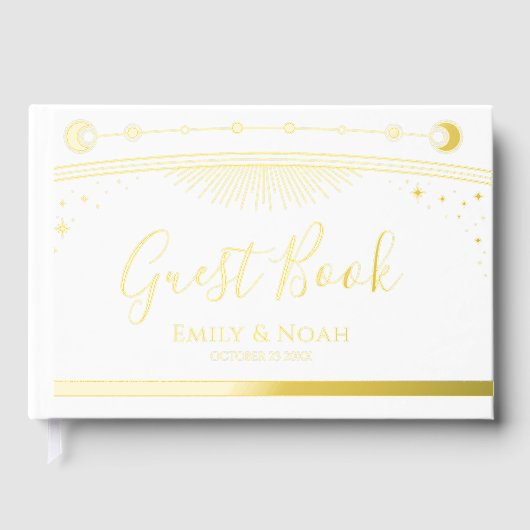 Mystische schicke White Sun Moon Stars Hochzeit Gästebuch (Vorderseite)