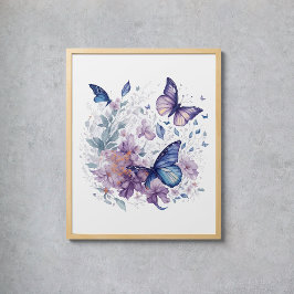 Mystische Schmetterlinge Wasserfarbe Lila blaue Bl Poster
