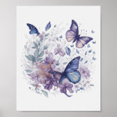 Mystische Schmetterlinge Wasserfarbe Lila blaue Bl Poster (Vorne)