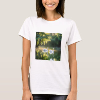 Mystische Schwäne glänzen auf Sommerteich T-Shirt