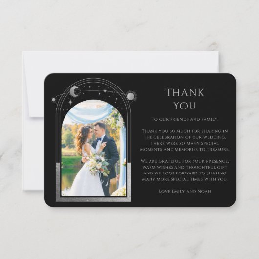 Mystische Schwarz Silver Sun Moon Stars Foto Hochz Dankeskarte (Vorderseite)