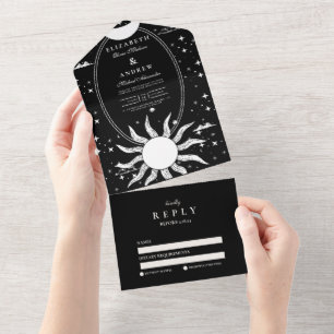 Mystische Schwarz-Weiß-Sonne-Mond-Hochzeit  All In One Einladung