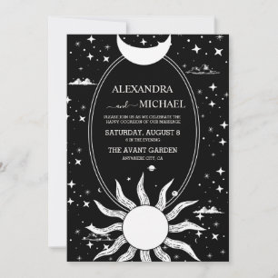 Mystische Schwarz-Weiß-Sonne-Mond-Hochzeit Einladung