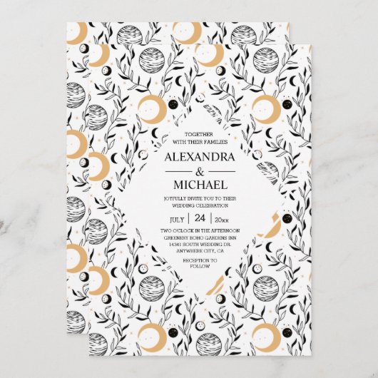 Mystische schwarz-weiße Himmelsstars Hochzeit Einladung (Vorne/Hinten)