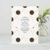 Mystische schwarz-weiße Himmelsstars Hochzeit Einladung (Stehend Vorderseite)