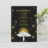 Mystische schwarze Gold-Himmelsbindungspartei Einladung (Stehend Vorderseite)