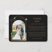 Mystische Schwarze Gold Star Moon Foto Hochzeit Dankeskarte (Vorderseite)