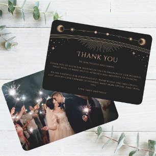 Mystische Schwarze Gold Star Moon Foto Hochzeit Dankeskarte