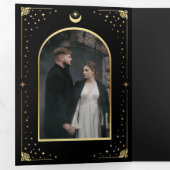 Mystische Schwarze Gold Tarot Card Arch Wedding Dreifach Gefaltete Einladung (Innen Erste Seite)