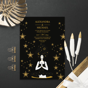 Mystische schwarze Goldene Himmlische Mond Hochzei Einladung