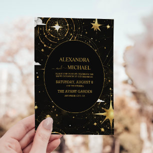 Mystische schwarze Goldsonne Mond Himmelhochzeit Einladung
