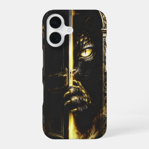 Mystische schwarze Katze goldene Augen Fantasy iPhone 16 Hülle