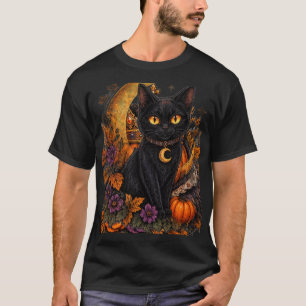 Mystische schwarze Katze Gothic Halloween Witchy M T-Shirt