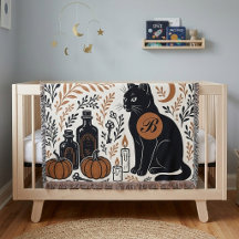 Mystische schwarze Katze Halbmond Botanisches Mono