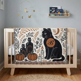 Mystische schwarze Katze Halbmond Botanisches Mono Decke
