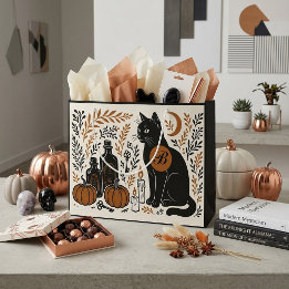Mystische schwarze Katze Halbmond Botanisches Mono Große Geschenktüte