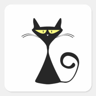 Mystische schwarze Katze Halloween-Aufkleber Quadratischer Aufkleber
