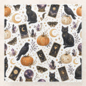 Mystische schwarze Katze Halloween Himmels-Tarot Glasuntersetzer (Vorderseite)