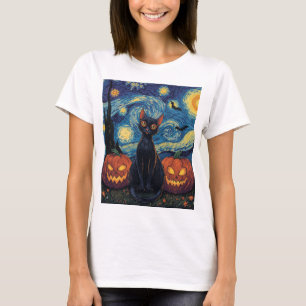 Mystische Schwarze Katze Halloween-Illustration T-Shirt