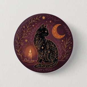 Mystische schwarze Katze, himmlische Hexe Hallowee Button