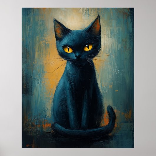 Mystische schwarze Katze in Türkisschatten Poster (Vorne)