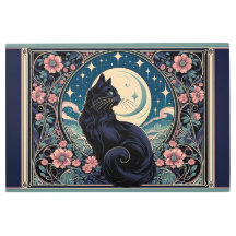 Mystische schwarze Katze Jugendstil Metalldrucke