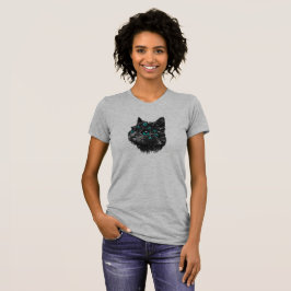 Mystische schwarze Katze mit mesmerisierenden blau T-Shirt