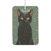 Mystische schwarze Katze mit orangefarbenen Augen Autolufterfrischer (Vorderseite)