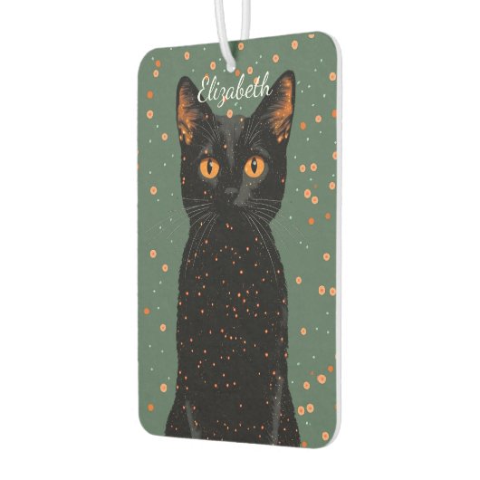 Mystische schwarze Katze mit orangefarbenen Augen Autolufterfrischer (Links)