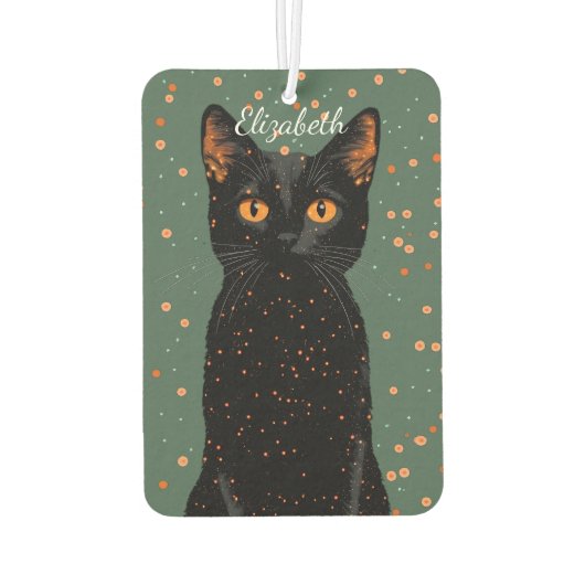 Mystische schwarze Katze mit orangefarbenen Augen Autolufterfrischer (Rückseite)
