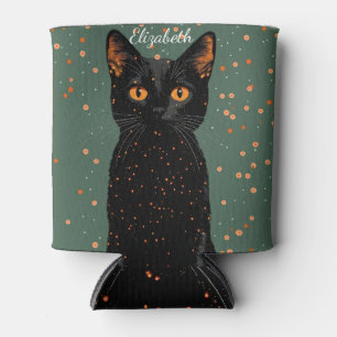 Mystische schwarze Katze mit orangefarbenen Augen Dosenkühler