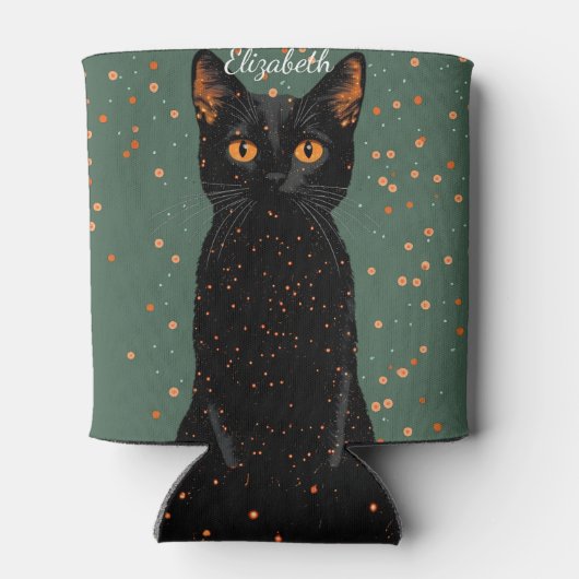 Mystische schwarze Katze mit orangefarbenen Augen Dosenkühler (Rückseite)