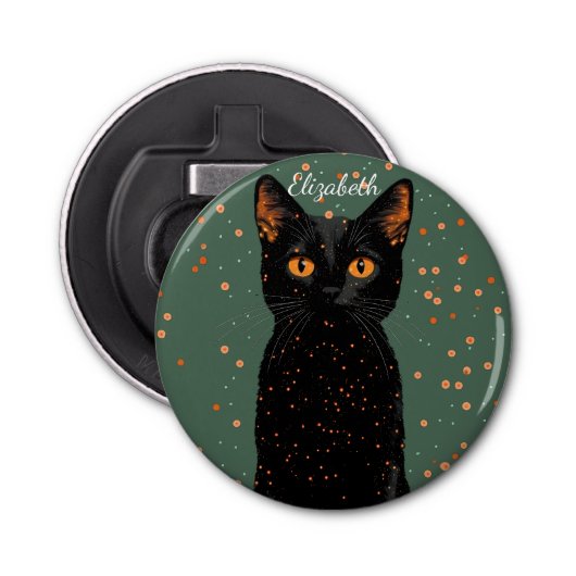 Mystische schwarze Katze mit orangefarbenen Augen Flaschenöffner (Vorderseite)