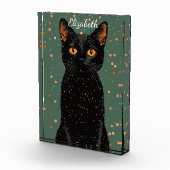 Mystische schwarze Katze mit orangefarbenen Augen Fotoblock (Rechts)